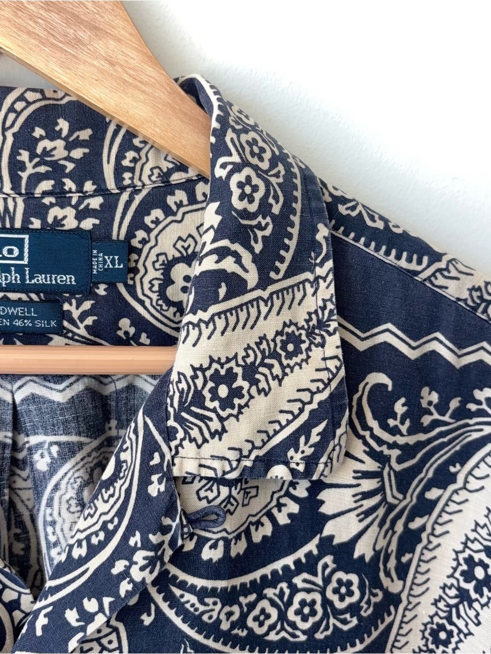 Vintage Polo Ralph Lauren Big Paisley Loop Collar Shirt Sz XL Linen Silk Bandana - Picture 5 of 8